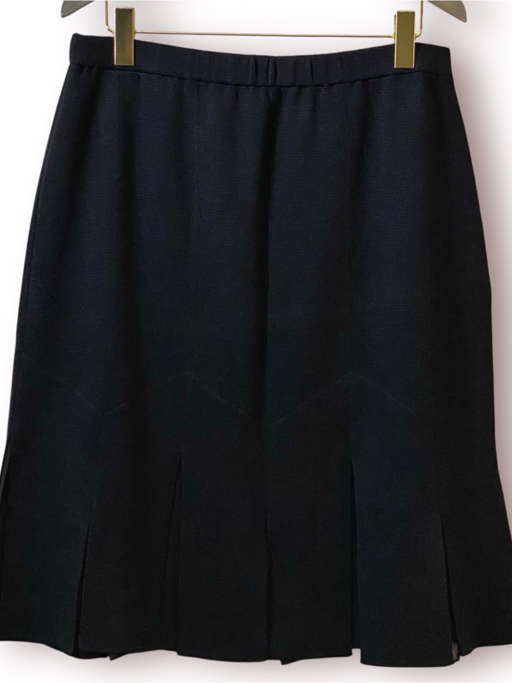 St John Evening Skirt Black Santana Wool Knit With Split Pleat Detailing Size 16